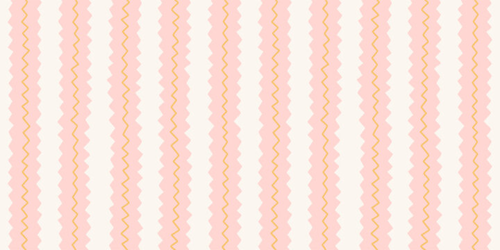 Watercolor Baby Stripe Cute Seamless Pattern. Vector Hand Drawn Zig Zag Geometric Background in Soft Pink And Gold for Nursery, Gift Wrap, Fabric, Wallpaper.