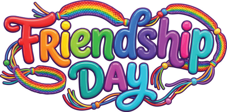 Colorful Friendship Day celebration graphic with rainbow bracelets