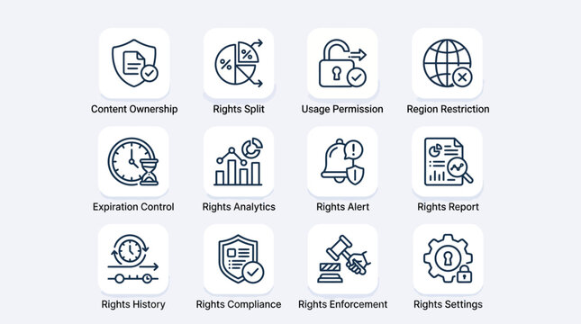 Digital Rights Management Icons Set.