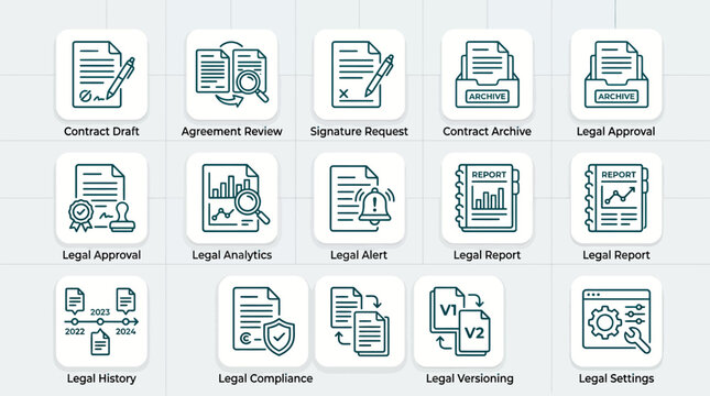 Collection of legal document icons.