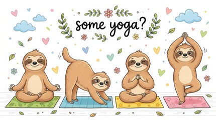 Fototapeta premium Cute sloth friends practicing various yoga poses together