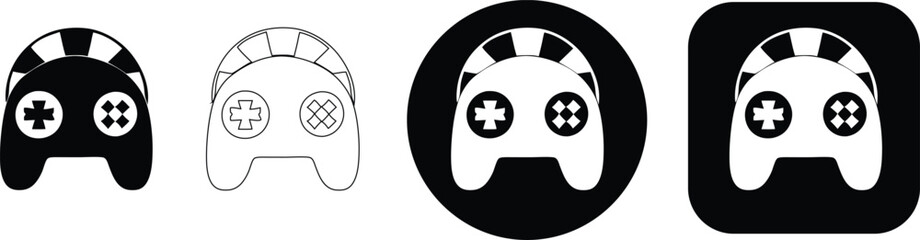 Game controller set in solid outline circle and square formats gamepad console gaming © Parvin