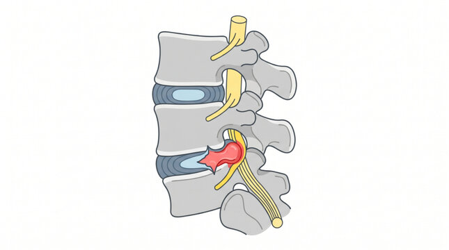 Medical illustration of spine disc herniation isolated on white background, healthcare concept, vector