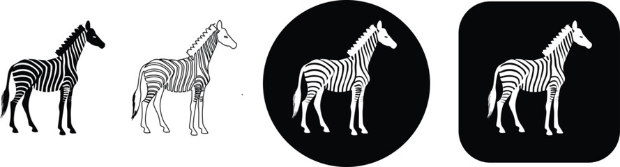 Obraz premium Zebra silhouette and outline set with stripes