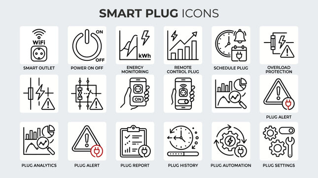 Smart plug icons on white background.