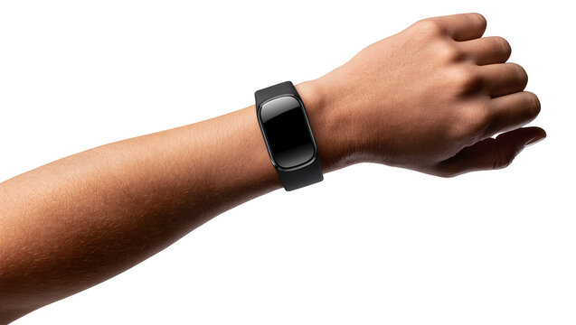 Black fitness tracker on a person s wrist