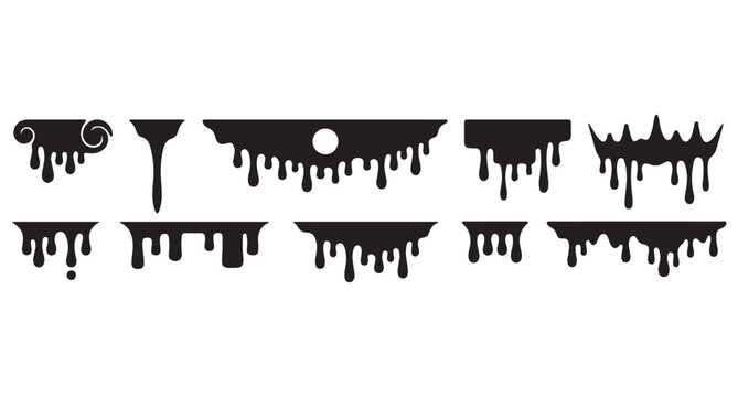 Black Paint Drips and Dripping Liquid Set