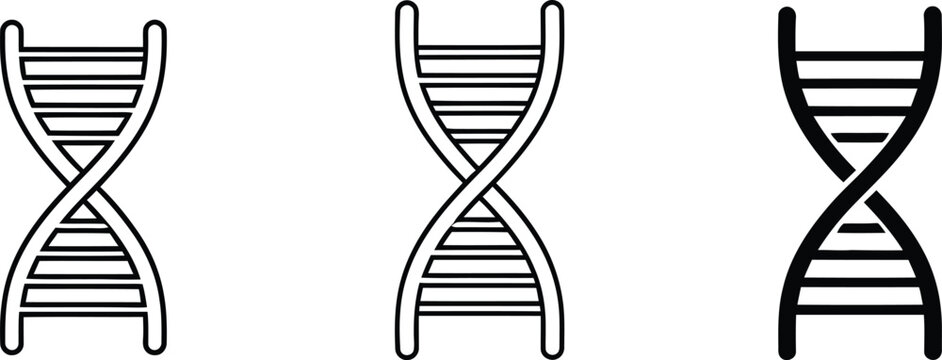 Dna double helix structure line icons set