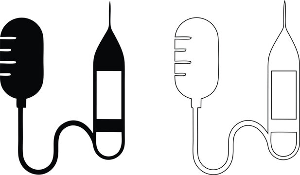 Black and white representing medical infusion bag and microphone with tube