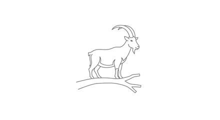 Fototapeta premium Ibex Goat Standing on Tree Branch Line Art Vector Illustration