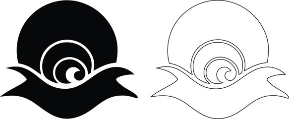 Stylized snail black silhouette and outline version on white background, snail nature symbol © Parvin