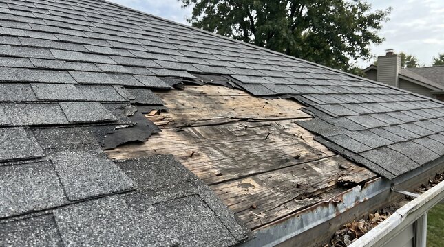 "Damaged roof shingles exposure"