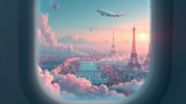 Relaxation Planning for Vacation in Paris Seen From Airplane Window Generative AI