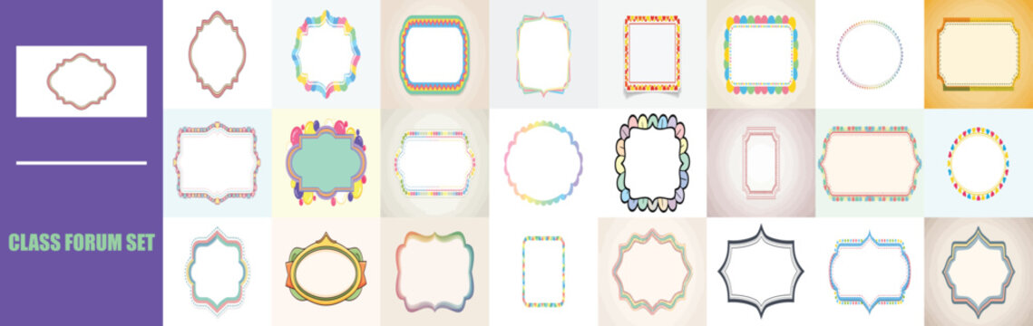 Frames collection displays a wide variety of stylized borders and decorative shapes that provide an excellent foundation for artistic layouts, offering ample room for text or image overlays.