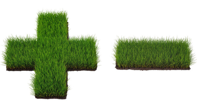Green grass plus and minus symbols