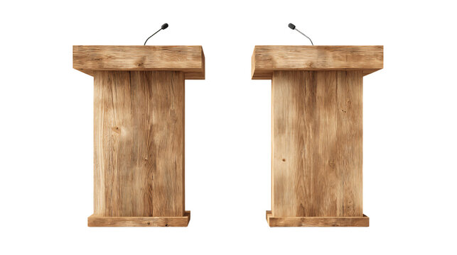 Elegant Wooden Podium Stands for Speakers Isolated on Transparent Background