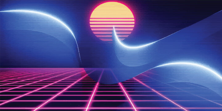 Retro synthwave sunset grid landscape with neon lights retro futuristic abstract background abstract art synthwave retrowave vaporwave futuristic cyberpunk background electric