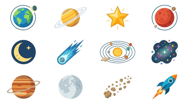 Collection of Space Icons and Celestial Bodies.