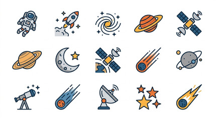 Collection of Space Icons and Illustrations. © Bugang