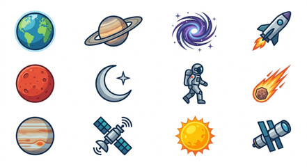 Collection of Space Icons and Illustrations. © Bugang