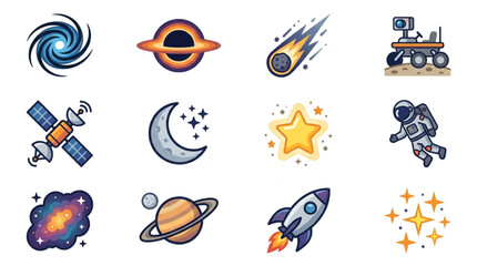 Collection of Space Icons and Illustrations. © Bugang