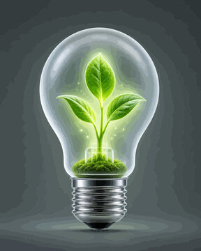 Illuminating concepts of sustainable energy and ecological innovation with a luminous light bulb cradling a vibrant green seedling symbolizing growth and renewable power generation. glassmorphism fros