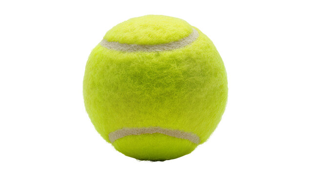 Tennis ball with fuzzy yellow surface and white seams