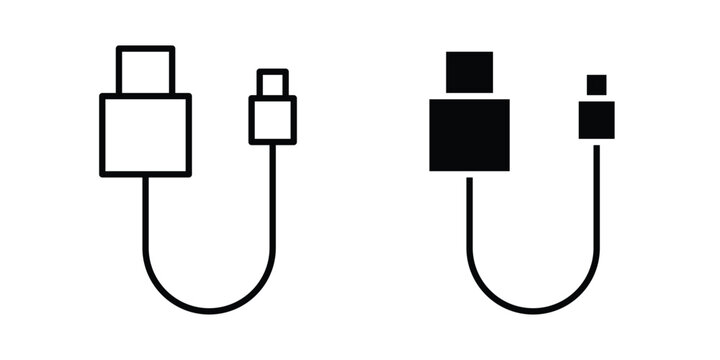 USB cable icon editable vector. Solid and line icons.
