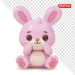 Obraz premium Cute Baby Rabbit Doll is applying cream on her cheek, 3D Vector. Perfect for design elements