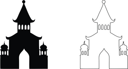 Silhouette and outline of an asian-inspired temple building architecture © Parvin