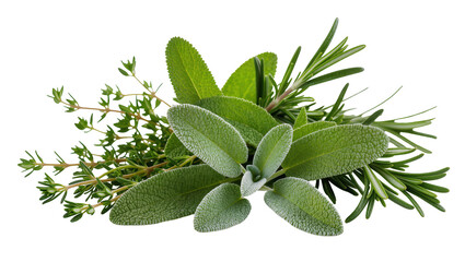 Sage Rosemary, and Thyme herb sprigs arrangement © Elvin