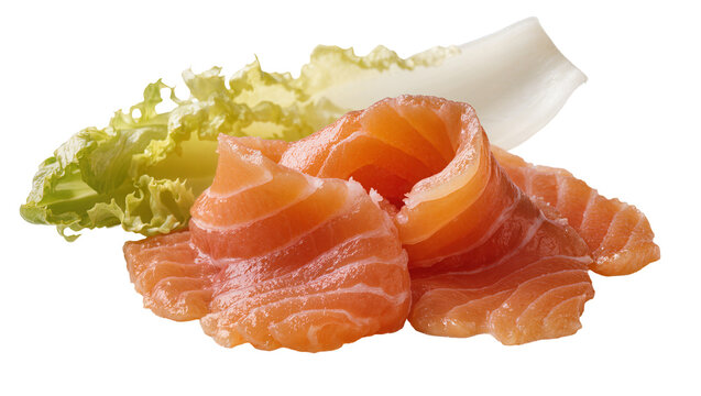 Fresh salmon slices with lettuce and endive