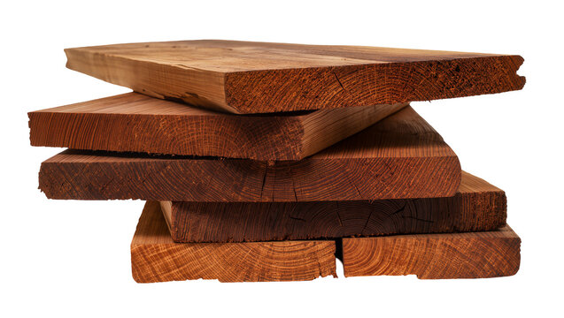 Stack of rough cut lumber planks with visible wood grain and cracks