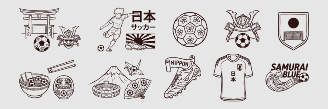 Japan Samurai Blue Soccer Doodles