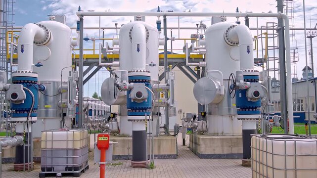 Industrial gas processing facility with large automated filtration equipment