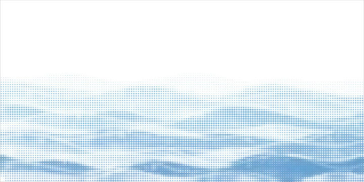 Vector drawing of waves on the sea. Vector halftone dots background, fading dot effect.
