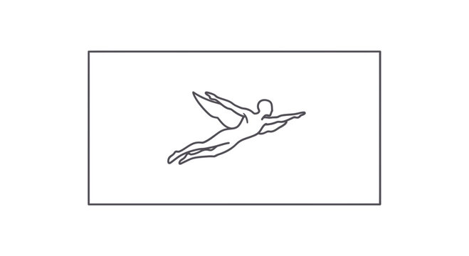 Minimalist Line Art of a Winged Human Figure Flying Freely