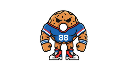 Obraz premium Mascot Donut Character Athlete with Muscular Arms and Sports Uniform
