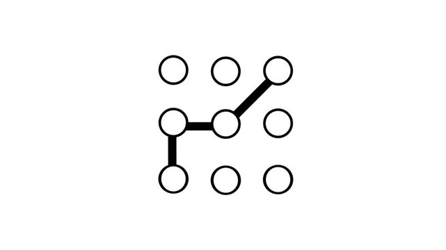 Animated grid of dots connecting lines for secure screen lock pattern, minimalist motion graphics design 