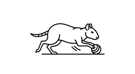 Fototapeta premium Cute cartoon rat playing with a ball, line art illustration, simple and clean design