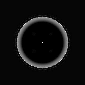A minimalist monochrome science fiction portal interface with glowing dotted rings and central nodes illustration
