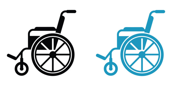 Manual wheelchair icon vector. Wheelchair icon set for accessibility and healthcare, medical transport equipment, disability support, patient mobility assistance, hospital accessibility signage, flat 
