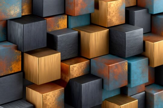 Metallic cubes creating abstract geometric pattern background