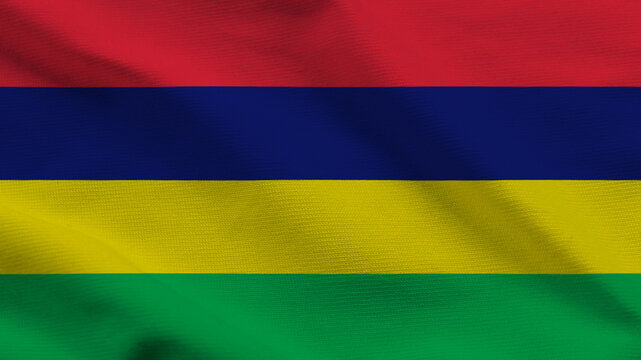 High-quality top-down view of the Mauritius flag on wavy cloth. Features four colorful horizontal bands. Perfect for travel, news, and independence celebrations.
