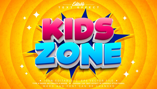 Kids Zone Editable Text Effect Design Vector Graphic Style with 3d Pink and Blue Typography Lettering with Shadow on Cartoon Background. Happy Birthday Illustration Template for Children Greeting Card
