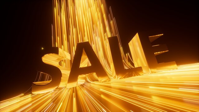 Fiery orange neon illuminates SALE text with explosive glow. Perfect for urgent shopping promotion. 3d render illustration.