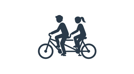 Fototapeta premium Tandem bicycle riders are depicted as a flat black silhouette icon on a clean white background.