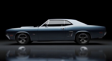 Obraz premium Classic Black Muscle Car Side Profile Image.