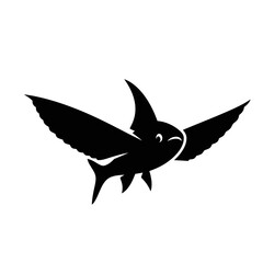 Fototapeta premium Silhouette of a soaring bird with stylized wings in flight symbolizing freedom and nature?s serenity in a minimalistic black and