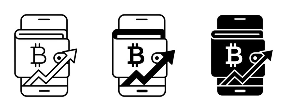 Bitcoin Wallet Growth Icons, Mobile Cryptocurrency Investment Trends, Digital Finance Upward Chart